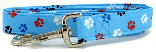 Aqua Red, White and Blue Paws Dog Leash