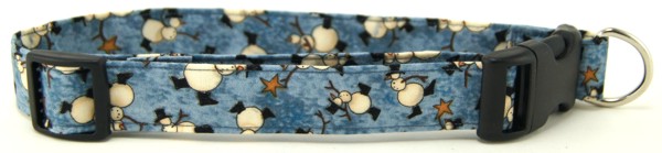 Blue Primitive snowmen dog collar