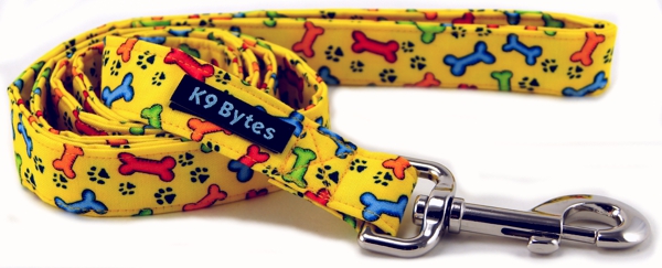 Bright Yellow Tossed Bones Dog Leash