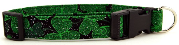 Glittery Swirled Shamrocks Dog Collar