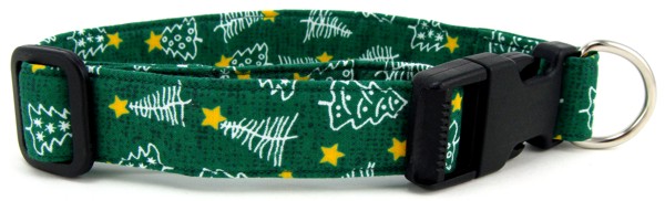 Green Christmas Trees Dog Collar