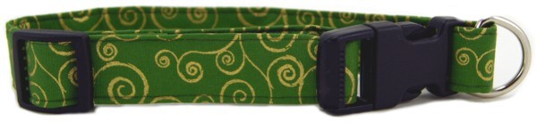 Green Metallic Gold Scrolls Dog Collar