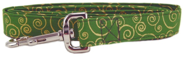Green Metallic Gold Scrolls Dog Leash