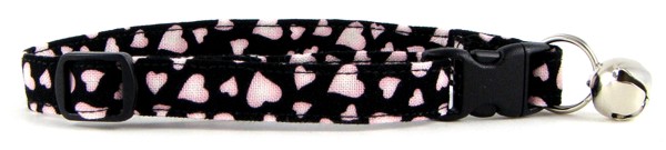 Pink Hearts on Black Cat Collar