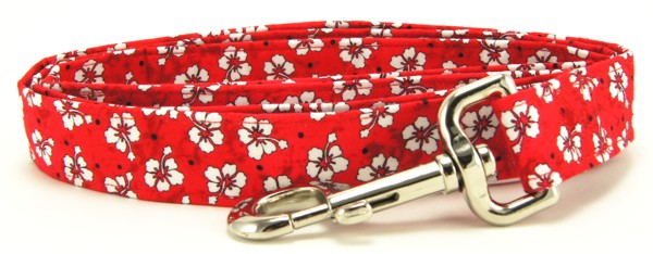 Red Hawaiian Flowers Dog Leash