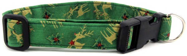 Tossed Gold Reindeer Dog Collar