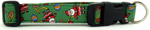Green Tossed Santas Dog Collar