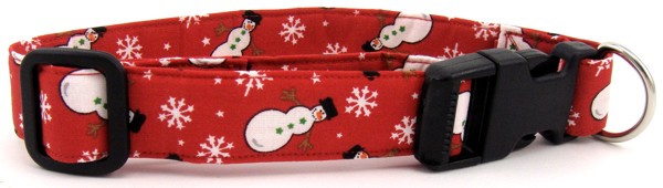 Tossed Red Snowmen Dog Collar