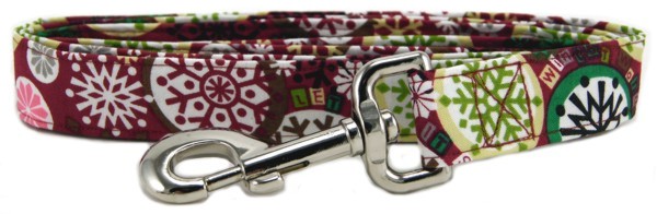 Winter Wonderland snowflakes on burgundy Dog Leash